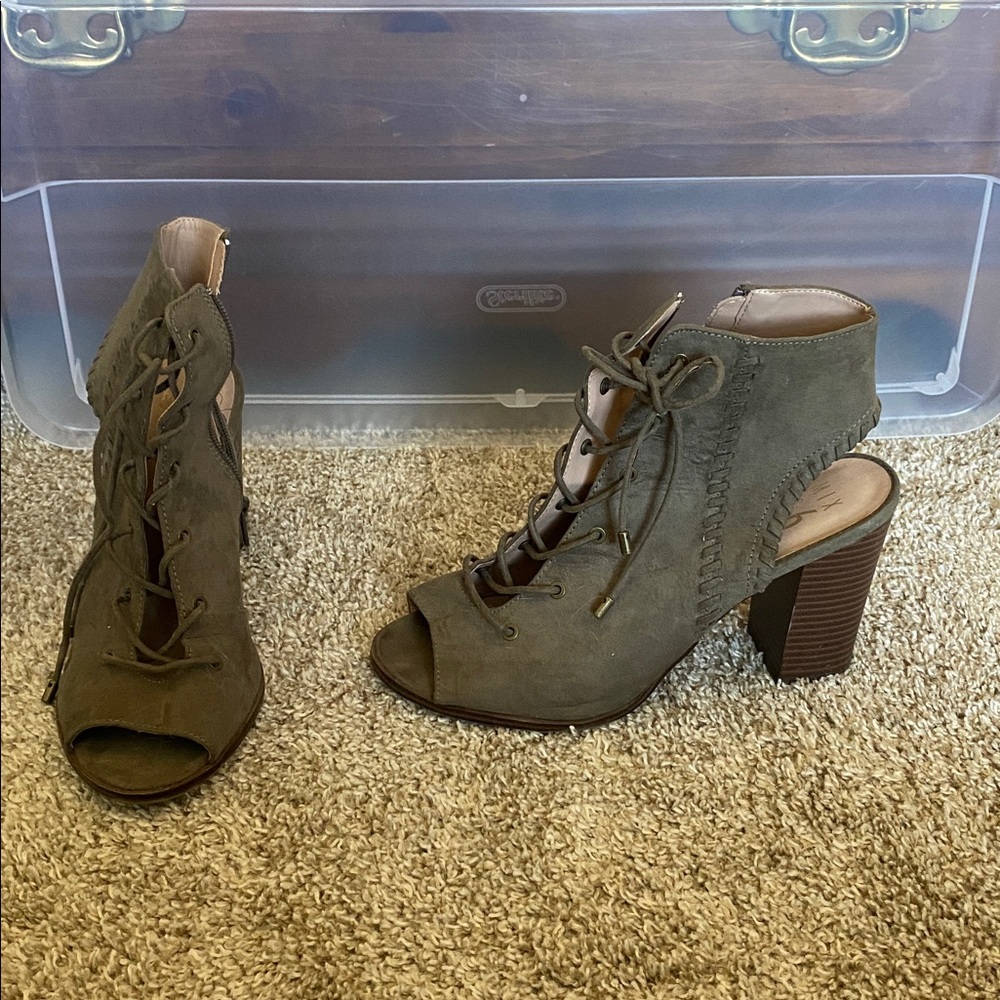 Mix No. 6 Olive Lace-Up Peep Toe Booties